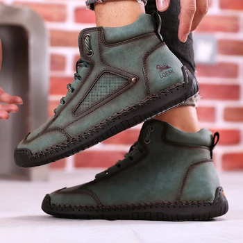 New Men's Boots Retro High Top Outdoor Anti Slip Work Shoes Soft Fashion Luxurious Design Couple's Loafers Classic Flat Mosinka 6