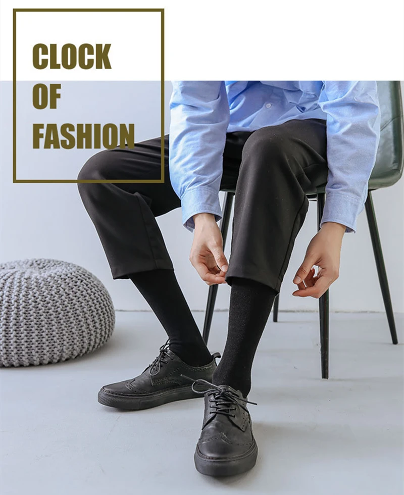 1 Paar lange Herrensocken, kniehoch, Baumwolle, einfarbig, Business, weich, elastisch, Partykleid, formell, Gentleman-Strumpf, vier Jahreszeiten – Detail 12