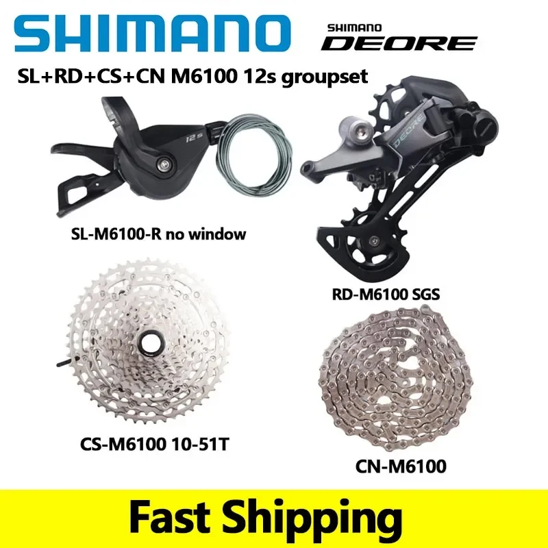 SHIMANO-Grupo DEORE M6100 1x12s para bicicleta de montaña, desviador trasero 10-51T, Cassette Sunshine K7 DEORE 12S, Kit de 4 piezas