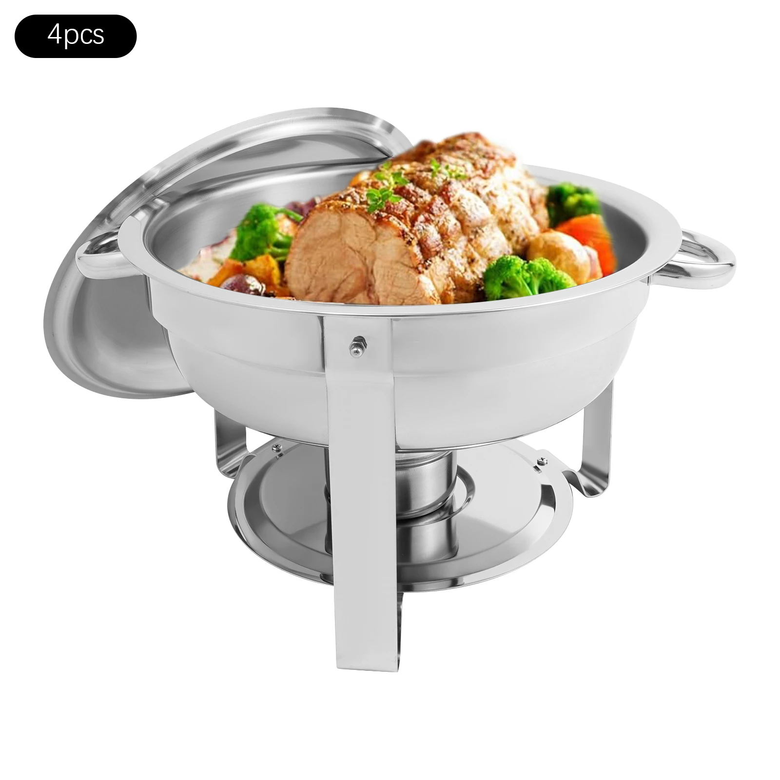 4-teiliges Chafing Dish-Set aus 4,5 l Edelstahl, runder Buffet-Chafer-Wärmer für Catering, keine Montage erforderlich, moderner Bankettserver – Detail 18