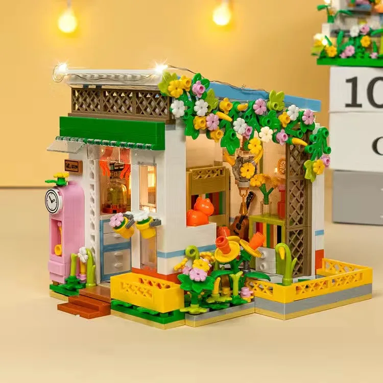 Building Block With Light Set Plant DIY Assembly Building Blocks Decoration Children Bricks Toy Holiday GiftsFood House