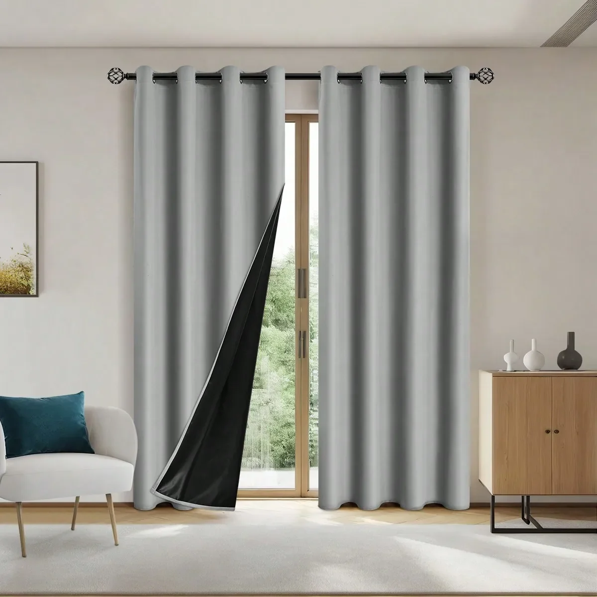 Solid 100% Blackout Grommet Curtains for Living Room and Bedroom