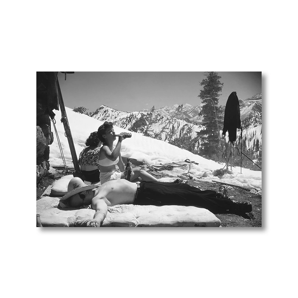 Toile de peinture de Ski Vintage avec Photo imprimée, pour fille, Sports d'hiver, décoration de maison