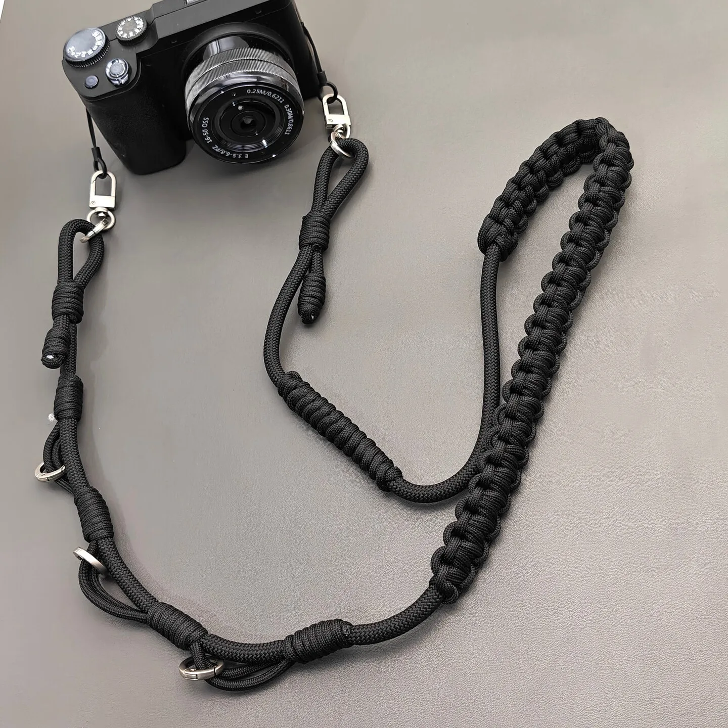 Black DIY Hand-braided Paracord Bag Strap Outdoor Multifunctional Anti-lost Adjustable Camera Phone Lanyard Shoulder Strap