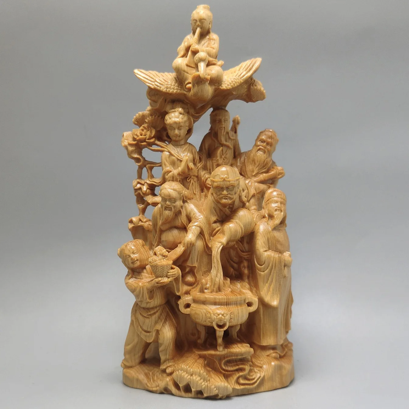 

Cliff Cypress Boxwood Carving Eight Immortals Crossing The Sea Figure Ornaments Solid Wood Home Decor Living Room