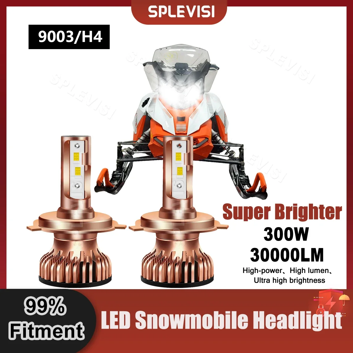 Plug And Play LED Headlight Bulbs 6000K 300W 9V-24V For Ski-Doo Renegade Sport 600 2011 2012 2013 2014 2015 2016 2017 2018 heat gun 300w heat shrinkable film round plug european standard 220v manual diy soft ceramic convex powder shaping