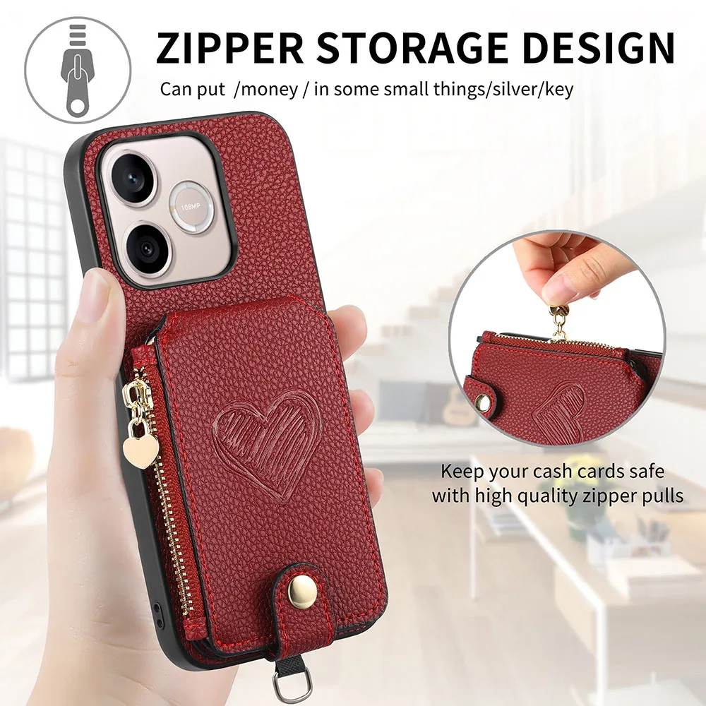 Elegant Leather Wallet Phone Case with Zipper & Card Holder - Includes Lanyard