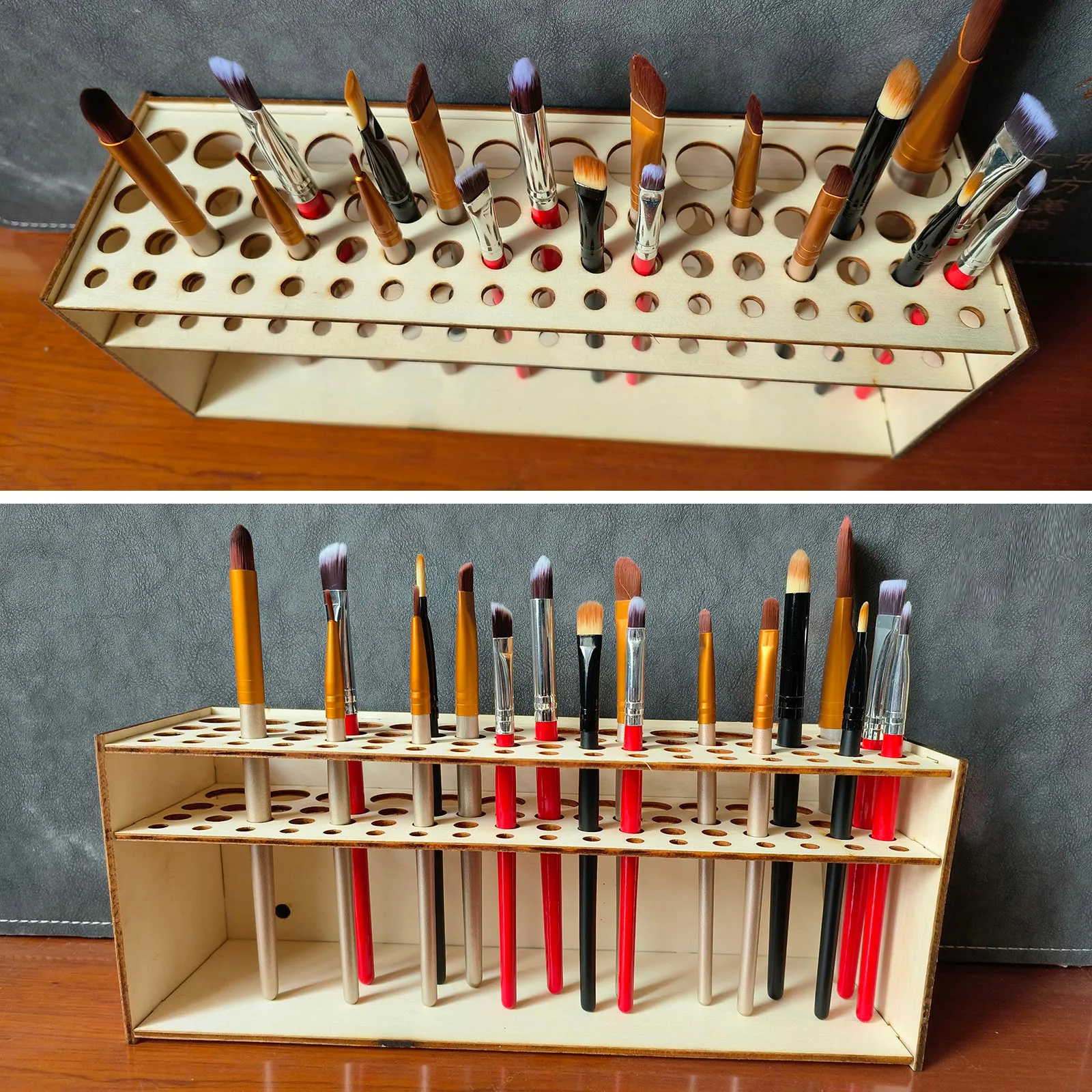 Paint Brush Storage Holder 67 Holes Wooden Painting Pen Stand Organizer  Makeup