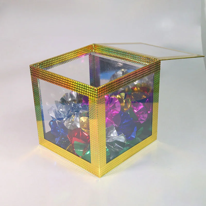 투명 박스에서 꽃이 나오는 트릭, 마술 무대, 즉시 환상적인 소품, 자바 스크립트: