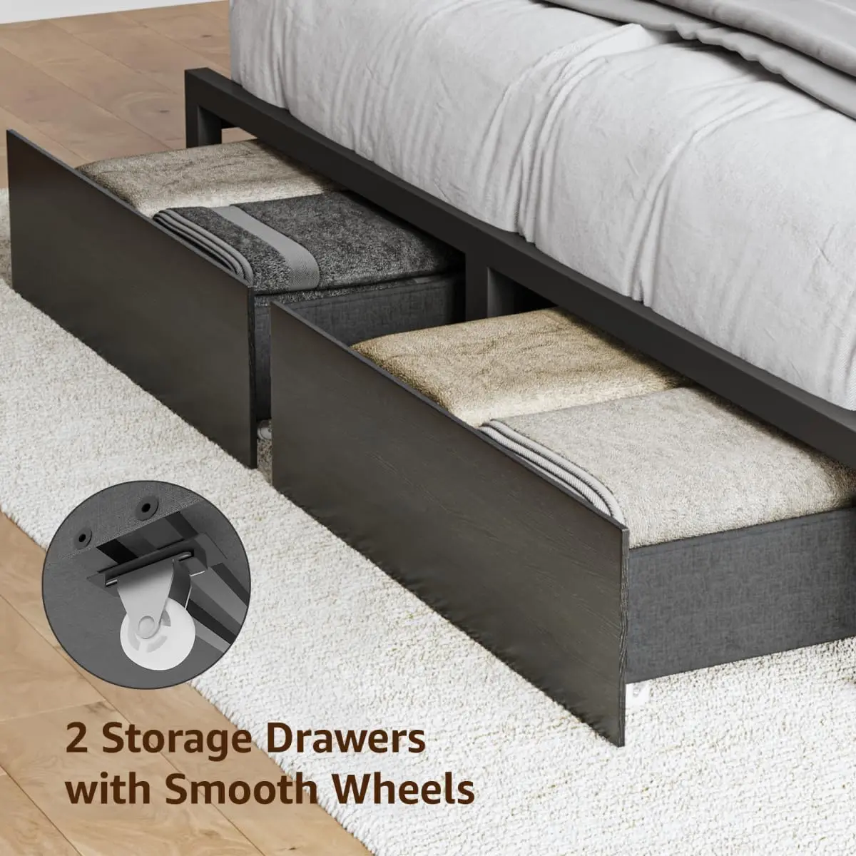with 4 Storage, Upholstered Velvet Platform Bed Frames with Button Tufted Headboard Led Lights, Wooden Slats Support