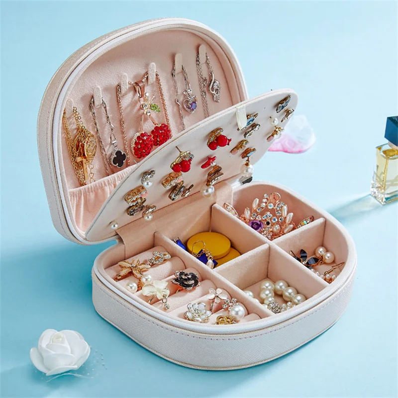 5 Colors Convenient Semi-Circle Jewellery Storage Box Creative Home Travel Earrings Necklace Ring Jewelry Fashion Storage Boxes jewelry box convenient travel jewelry box concealed buckle bag ring earring stud necklace storage box jewelry packaging bags