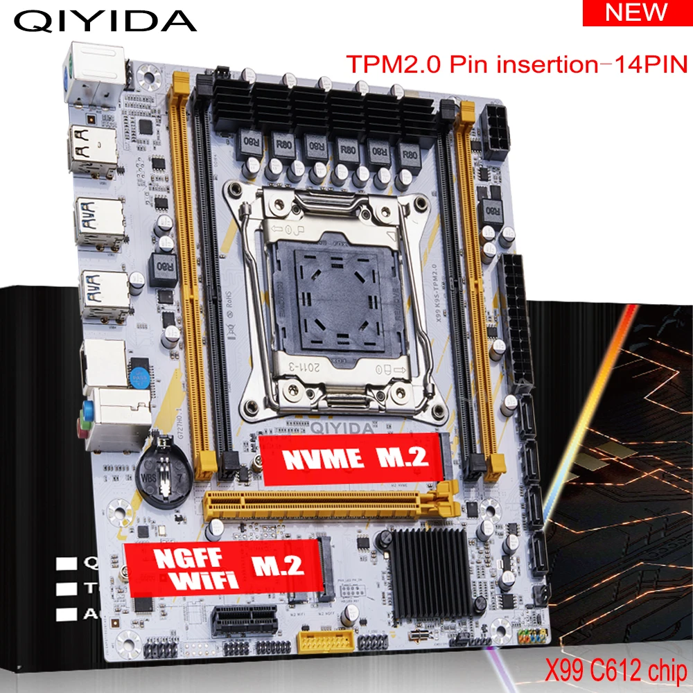 Qiyida X99 Placa-Mãe LGA2011-3 DDR4 NVMe M.2 Suporte Xeon E5 V3 V4