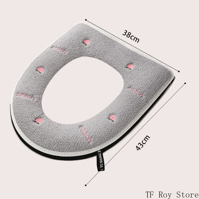 Peach Pattern Thickened Toilet Mat Universal Waterproof Zipper Embroidered Toilet Cover Home Toilet Seat Cushion Four Seasons 6