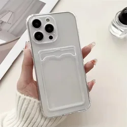 Transparent Wallet Case with ID Card Slot - Anti - Drop Soft TPU Cover - iPhone 12 Mini (Clear)