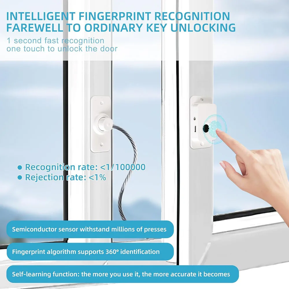 Rechargeable Fingerprint Lock Child Safety Lock Cabinet Fridge Drawer Door Stainless Steel Cable Protection Home Security