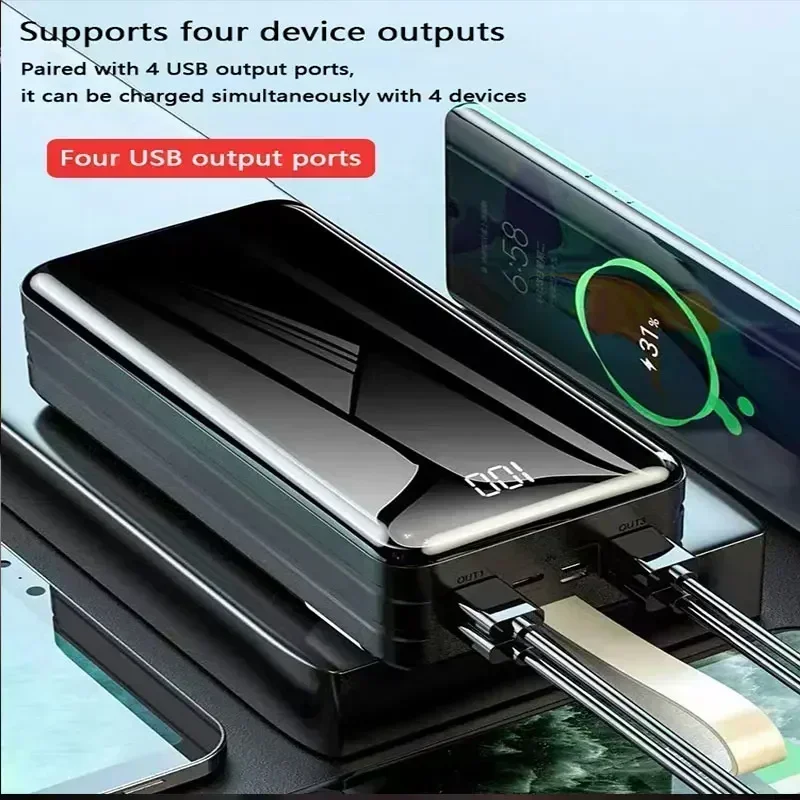 보조배터리 USB 초고속 충전기 보조베터리 휴대용 충전기, 디지털 디스플레이 외부 배터리 팩, 아이폰 삼성용, 200000mAh