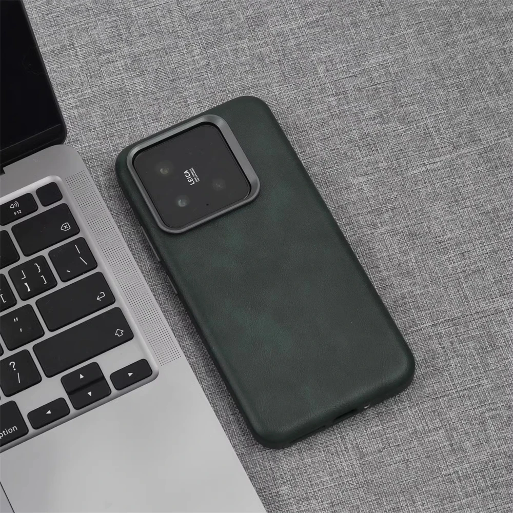 Luxury Business Retro Leather Case with Magnetic Wireless Charging and Alloy Lens Protection - Shockproof Cover