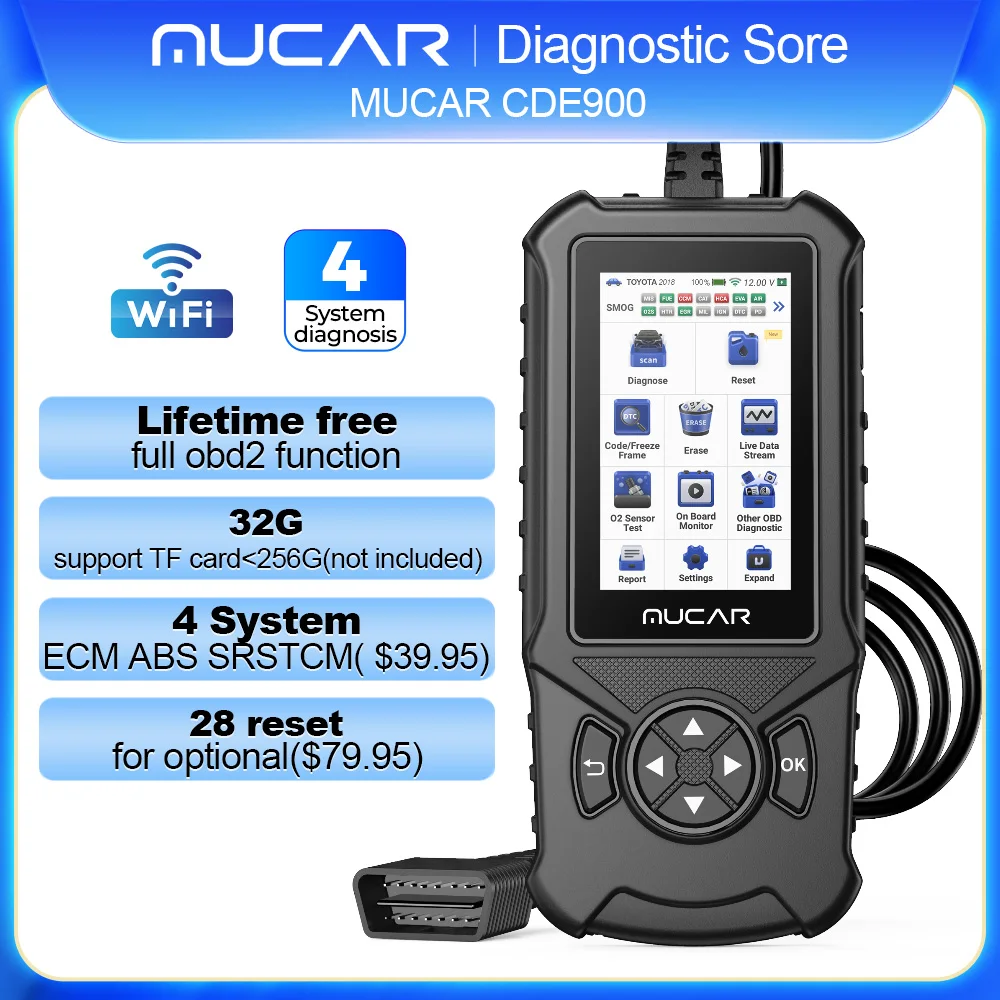MUCAR CDE900/cde900 Pro/CDE900 Lite OBD2 진단 도구 자동 Obd 2 스캐너 브레이크 에어백 전송 엔진 시스템 진단 cde900 코드 리더 32GB