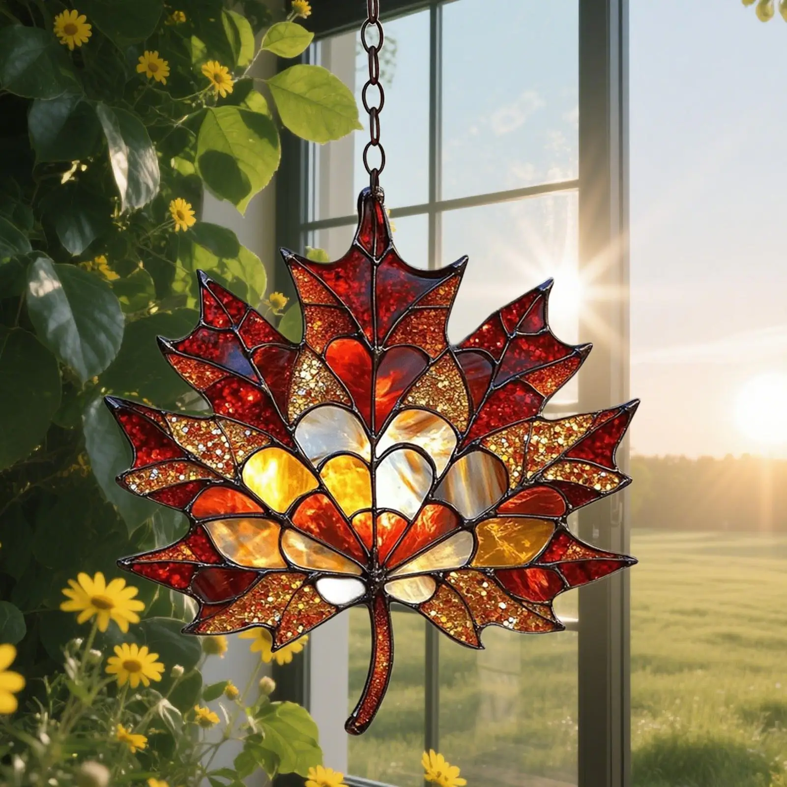2D Autumn Maple Leaves Light Catchers For Window Acrylic Pendant Sun Catcher Aesthetic Wall Crafts Pendant For Garden Bedroom