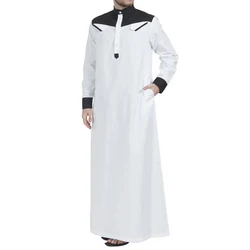 Fashion Men Loose Muslim Thobe Kaftan Full Sleeve Standing Neck Robe Long Arab Saudi Jubba Dishdas Tunic Top Clothing For Man