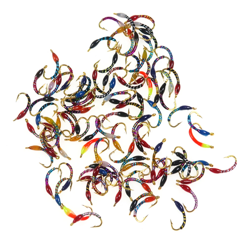 Wifreo 100 Stück verschiedene Epoxidharz-Nymphenfliegen, Hegene, Forelle, weiße Fische, Angelköder, Kunstköder, Größe 12, 14, 16, 18 – Detail 1