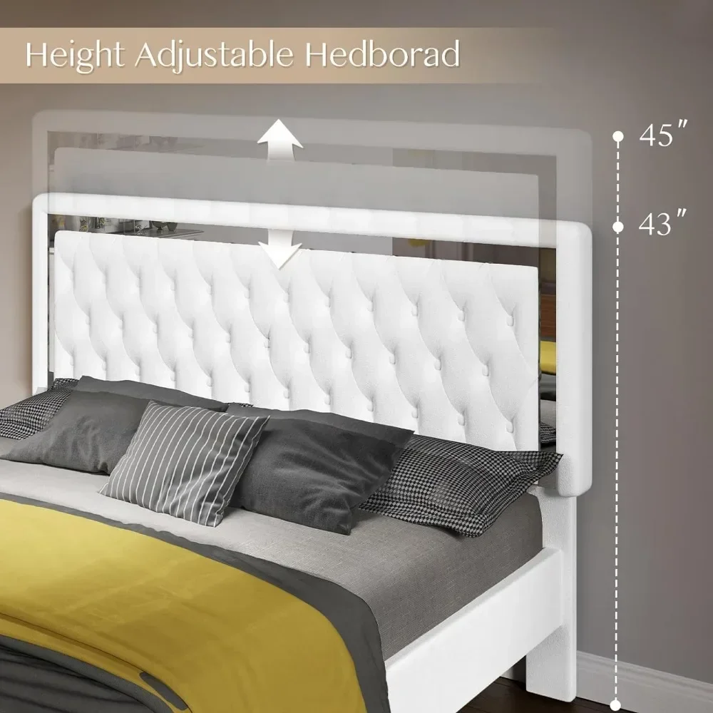 Queen Bed Frame, Velvet Upholstery, Headboard and Footboard with LED Lights, No Spring Mattress Required, Platform Bed Frame 5
