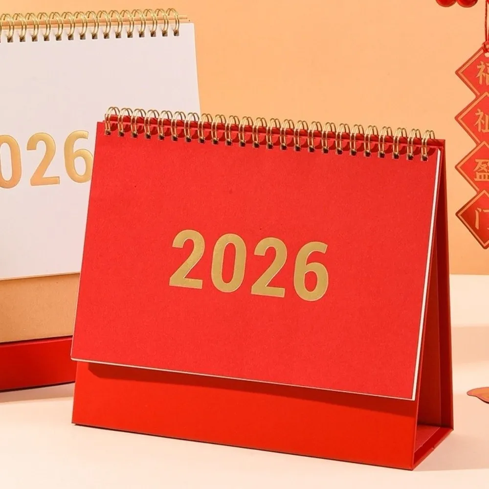 프리미엄 종이 2026 데스크탑 캘린더 안정적인 받침대 스탠딩 데일리 플래너 필기 가능 메모 코일 캘린더 데일리 위클리 스케줄러