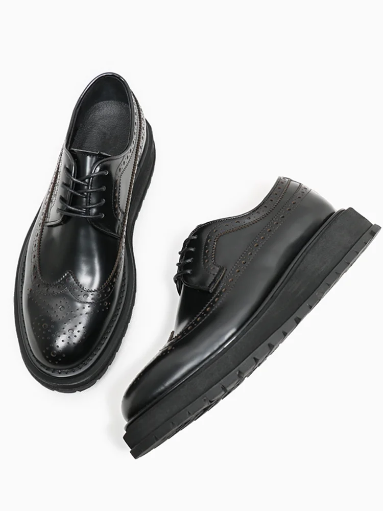 Mens Wing Tip Brogue Shoes Business Height Inceasing Thick