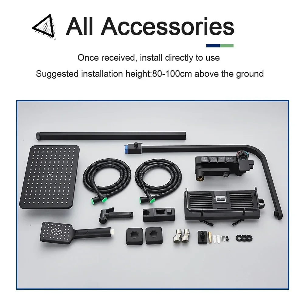 Description Picture 6 of itemBathroom Thermostatic Shower Faucet Set Wall Mounted Chrome Black Rainwater System Mixer Bathtub Bidet Crane