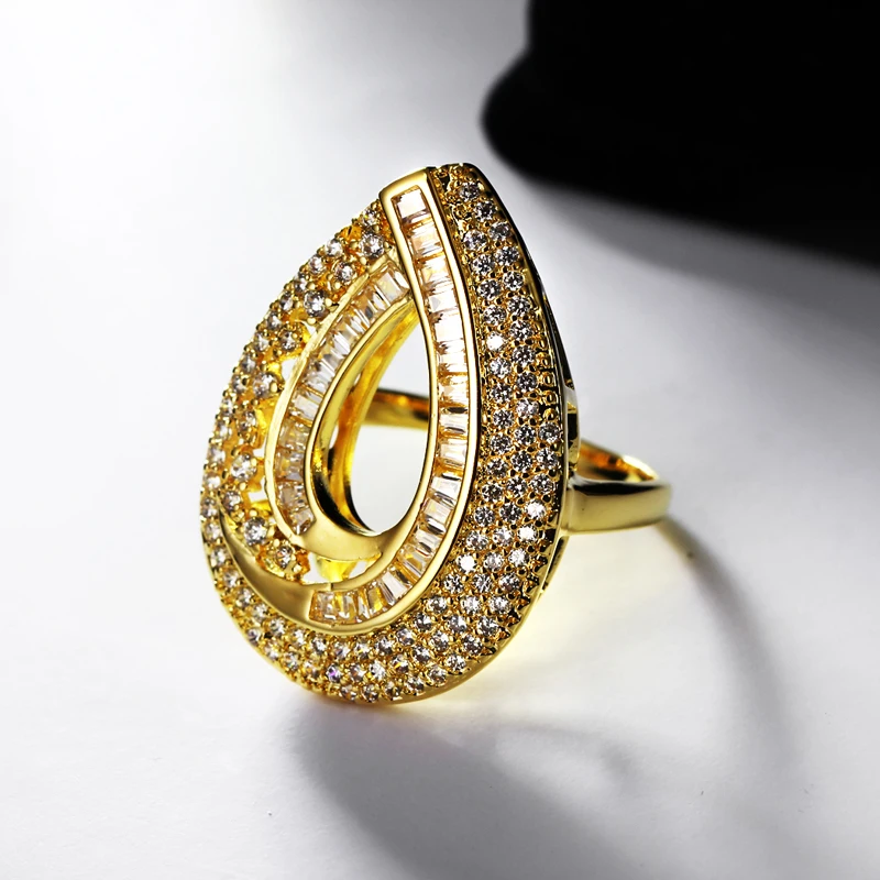 Shiny Cubic Zircon Copper Fashion Jewelry For Women/Men Luxury Teardrop Design Ring