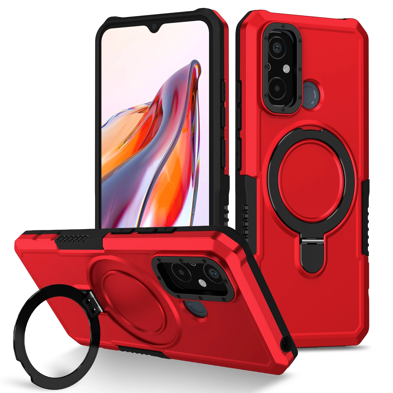 Enhanced Shockproof Armor Phone Case with Magnetic Ring Holder and Stand