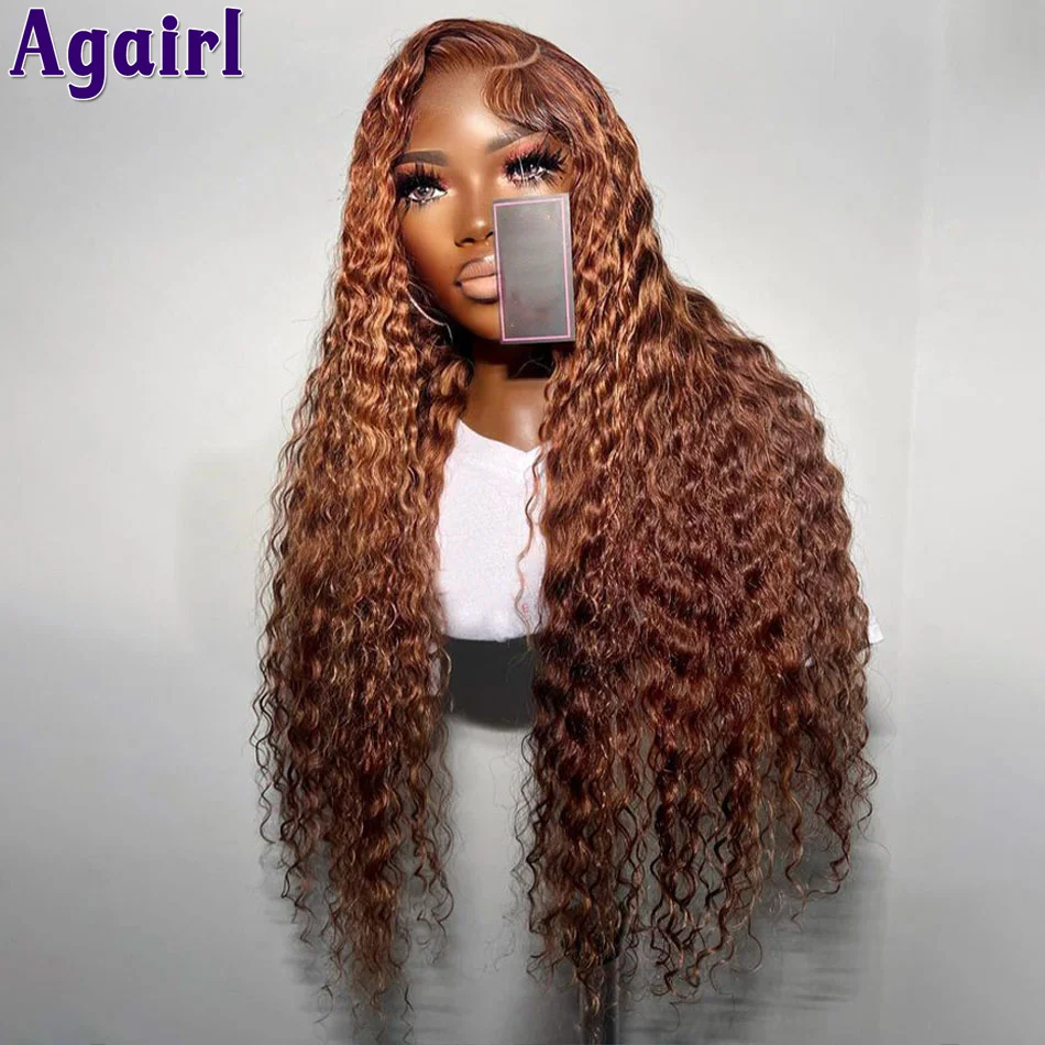 

34Inch Honey Blonde Brown Highlight Ombre Curly Human Hair Wigs Wear Go PrePlucked 13x4 13x6 Water Wave Lace Front Wig For Women