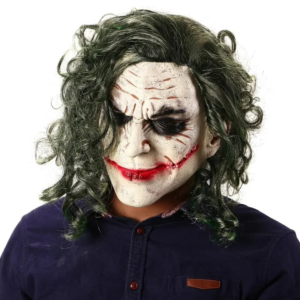 DC Comics Joker Latex Mask and Green Wig Cosplay Set for Halloween (Unofficial)