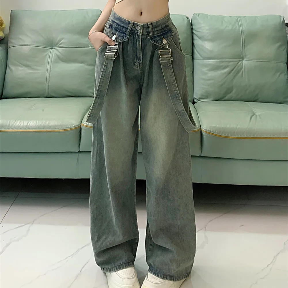 

Women Cargo Jeans Harajuku Vintage Baggy Y2k Denim Trouser 90s Aesthetic Wide Jean Pants 2000s Trashy Clothes 2024