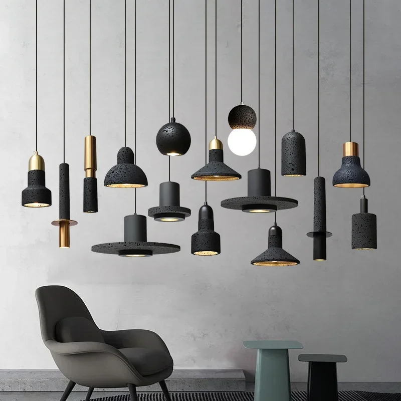Description Picture 4 of itemBlack Retro Industrial Style Pendant Hanging Lamp Hole Stone LED Pendel Lamp Nordic Art Design Chandelier Bar Dining Bedroom