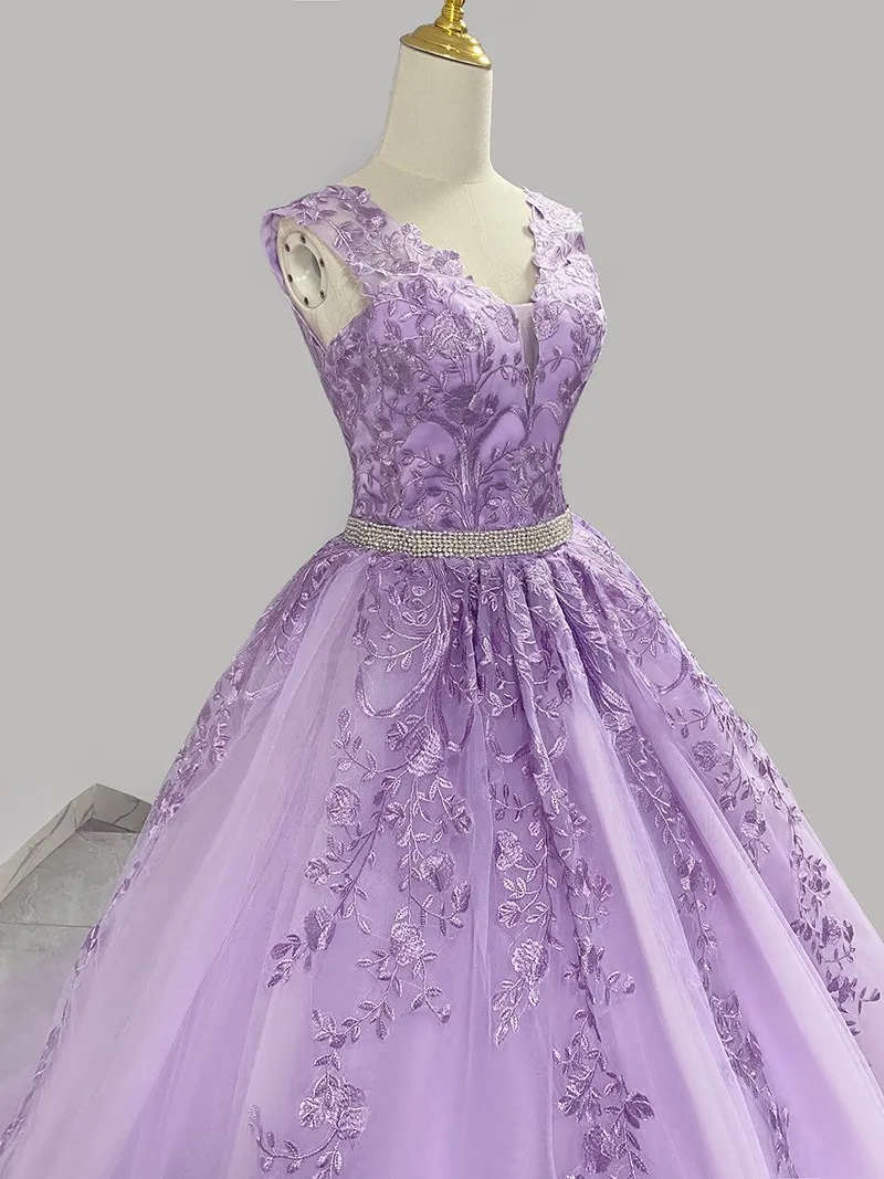 Light Purple Wedding Dress 2024 Sexy V-neck Ball Gown Sleeveless Princess  Luxury Vestido De Noiva Plus Size Customized - AliExpress 320