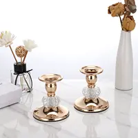 2PCS Gold Metal Taper Candlestick Holders Vintage Brass Taper Candle Holders, Metal Crystal Candle Stands Elegant Candlestick 3
