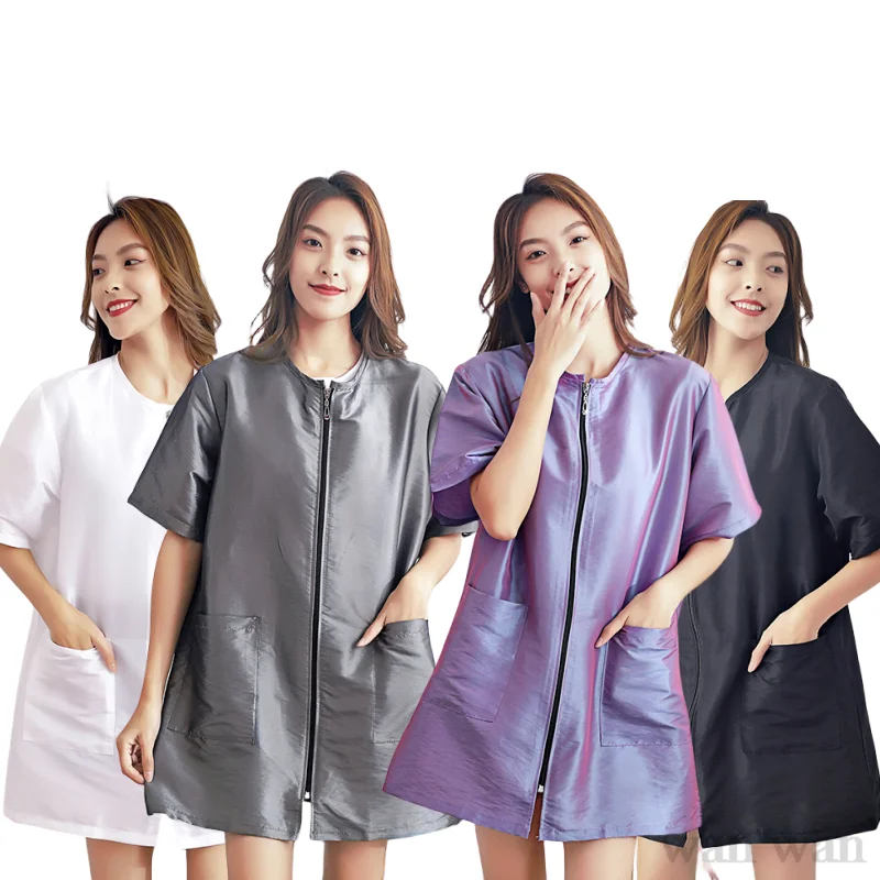 반팔 미용실 유니폼, 미용사 로브, 이발소 작업복, 미용실 가운, 애완견 손질 작업복, 여성 앞치마