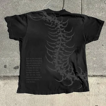 Vintage Dark Centipede Skeletal Graphic Cotton Print T-shirt Men Y2K Summer Short Sleeves Oversize T-shirt Women Casual Tee Tops 1