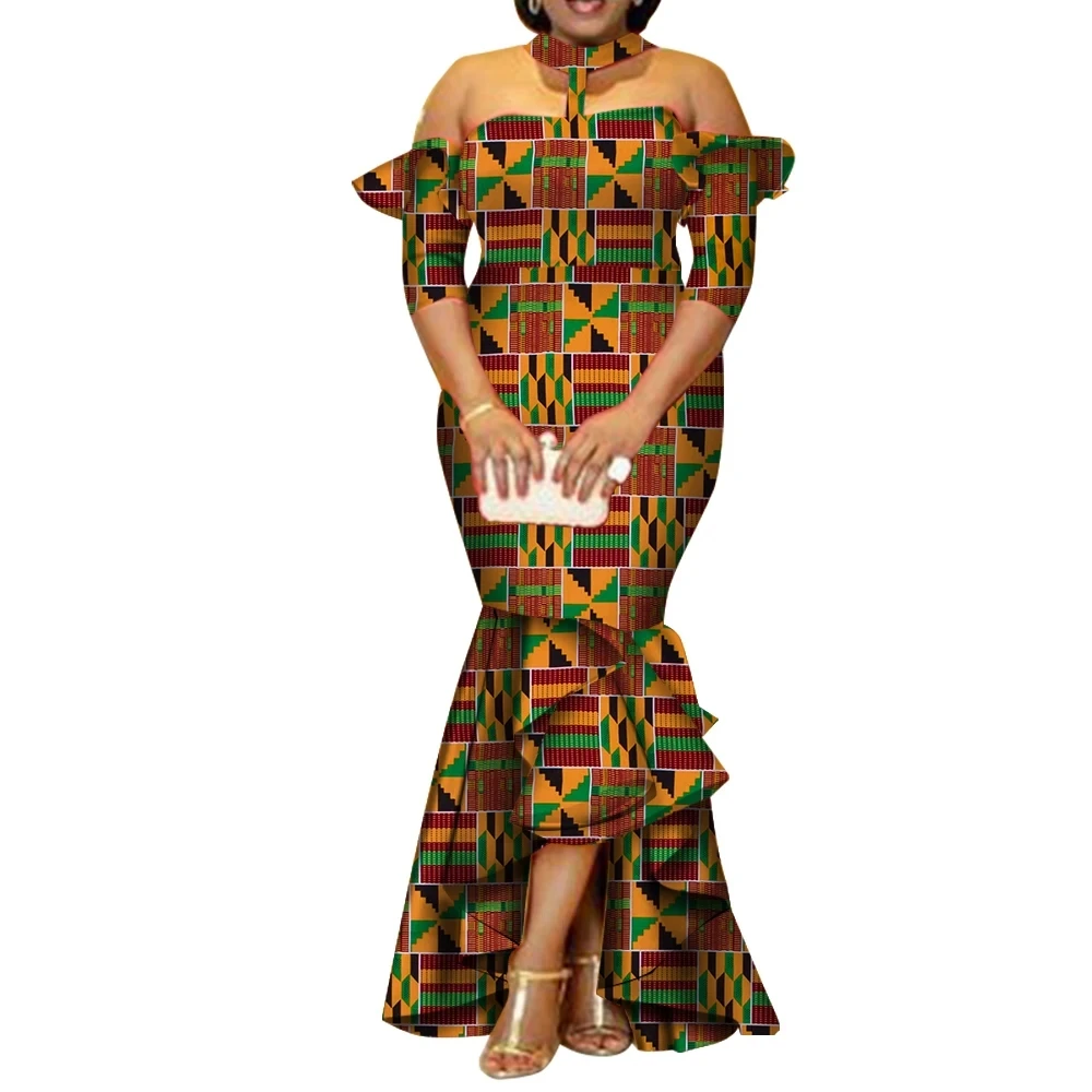 African Dresses for Women Print Half Sleeve Long Dresses Vestidos Bazin African Ankara Party Women Clothing Wy3300