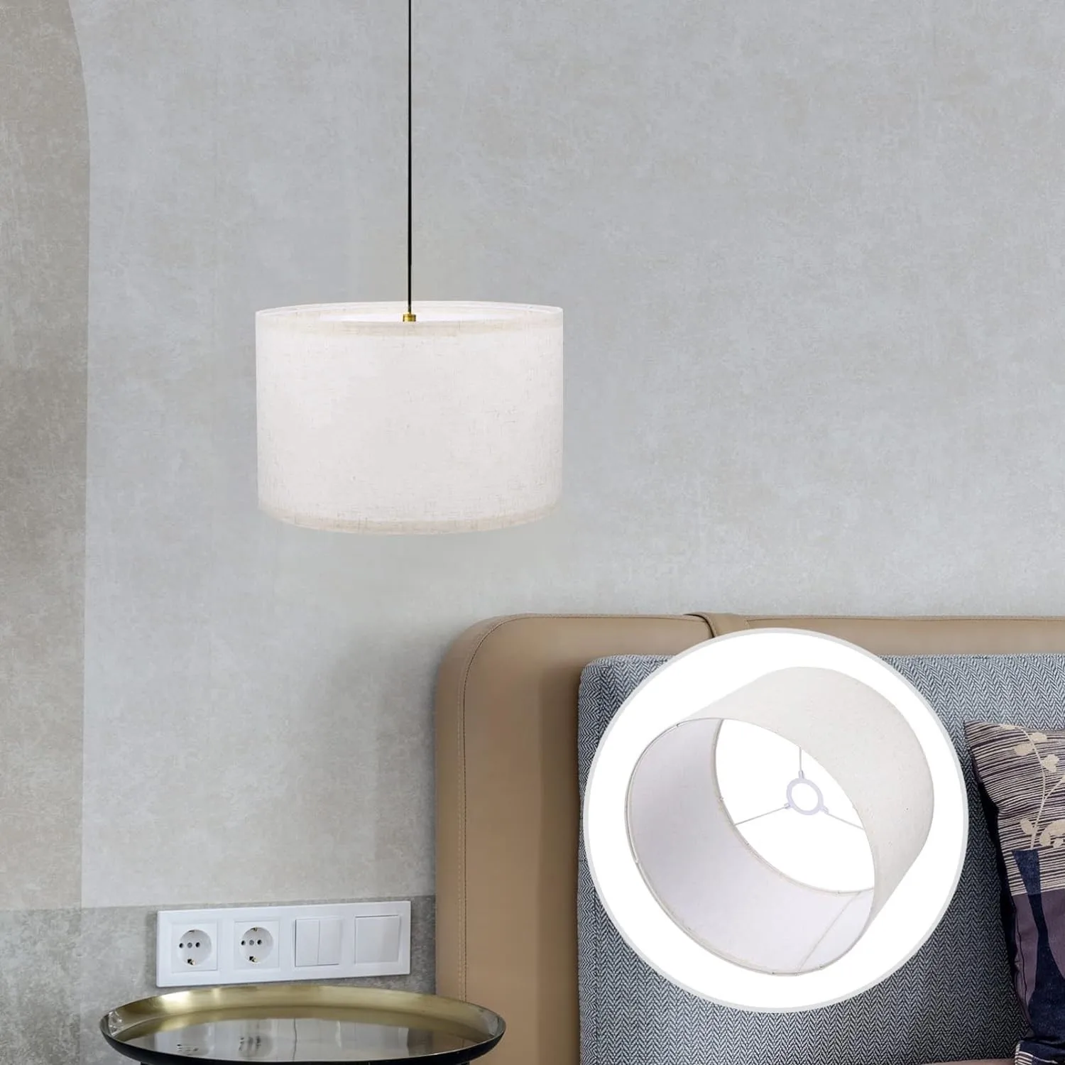 Drum Shaped Fabric Lampshade Natural Linen Medium Lamp Shades Lampshade Circular Modern Beige Stylish Home Light Accessories