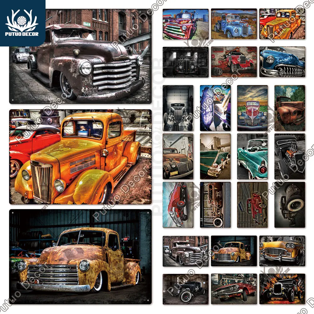 

Putuo Decor Classic Cars Retro Metal Sign Vintage Tin Sign Decorative Plaque Garage Man Cave Home Decoration Vintage Car Posters