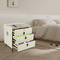 Умная тумбочка из цельного дерева, 59x50x40 см, USB + беспроводная зарядка, Bluetooth-динамик, 3 цвета, светодиодные фонари, замок с отпечатками пальцев, 3 ящика — изображение 2