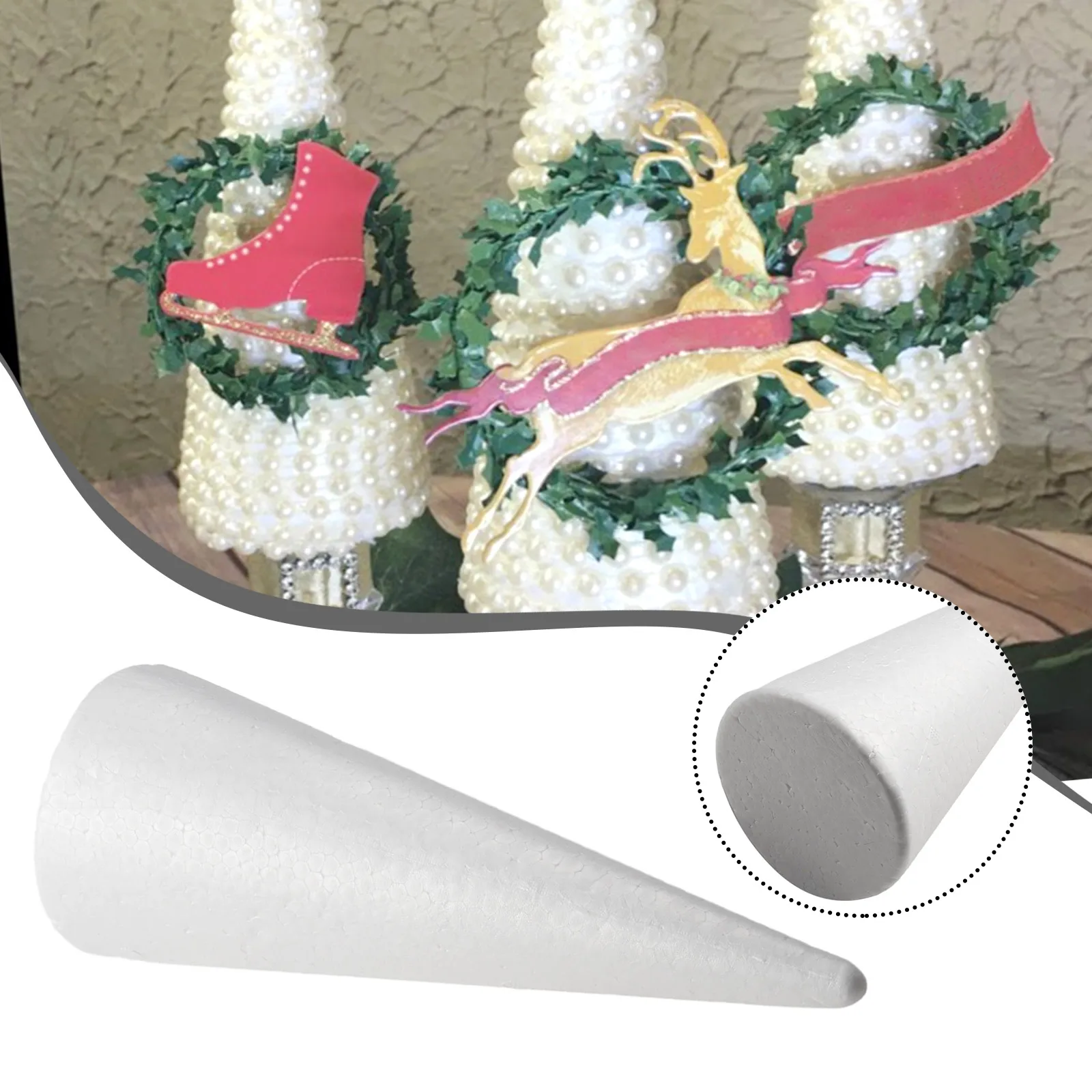 Foam Cone DIY Multi-Use Blank Cake Dummy Christmas Tree Cone Craft Cone for Kids, Size: Medium, White