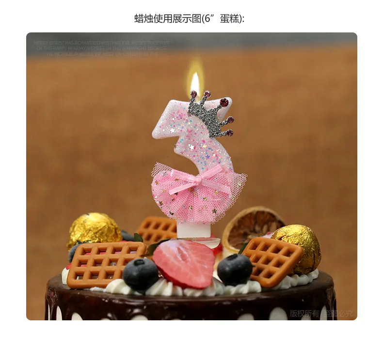 Kuchen-Zahlenkerzen, Geburtstagskerze, rosa Farbe, kreative Kerze, Prinzessin, Krone, Mädchen, alles Gute zum Geburtstag, Party-Dekoration – Detail 4
