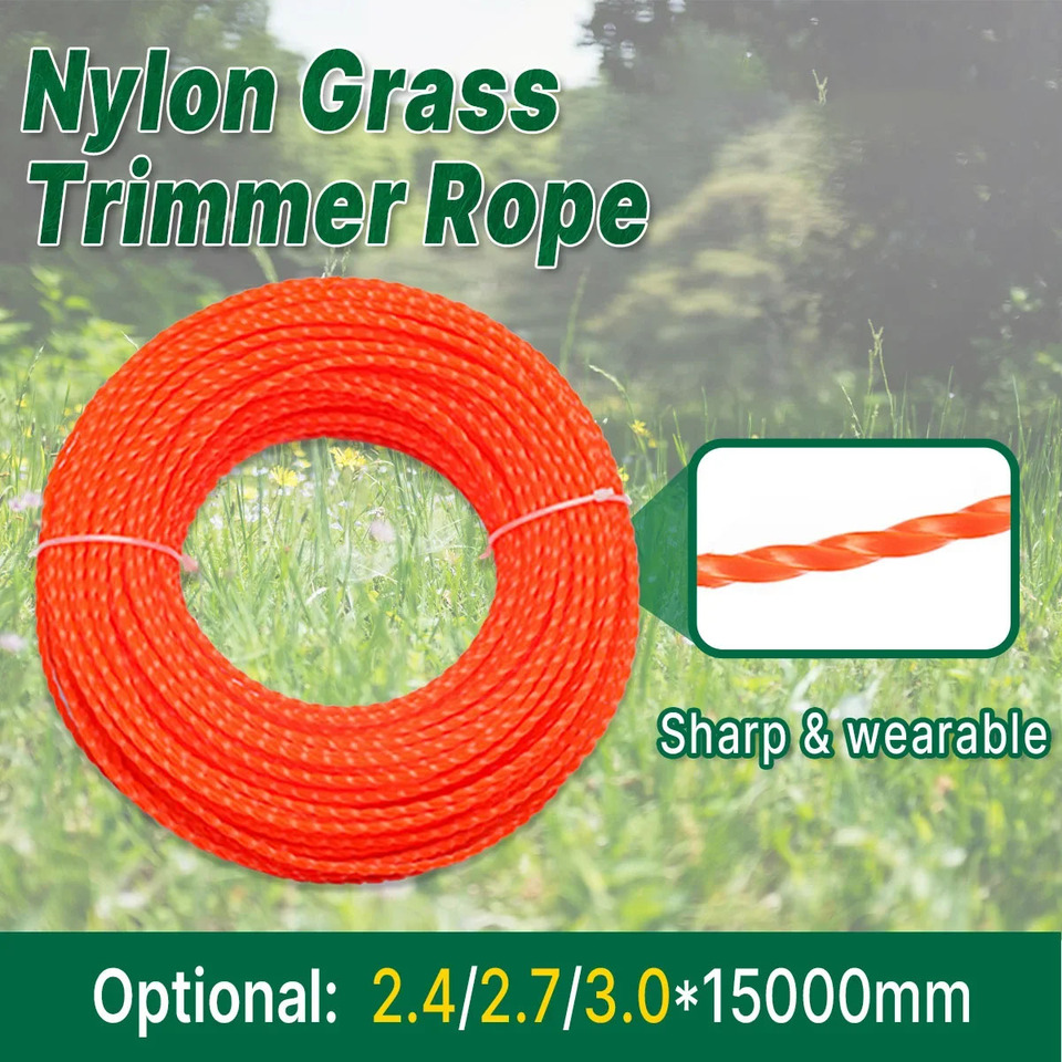 15m*2.4mm/2.7mm/3mm Mowing Nylon Grass Trimmer Rope Brush Cutter Strimmer Line Mowing Wire Lawn Mower Accessory