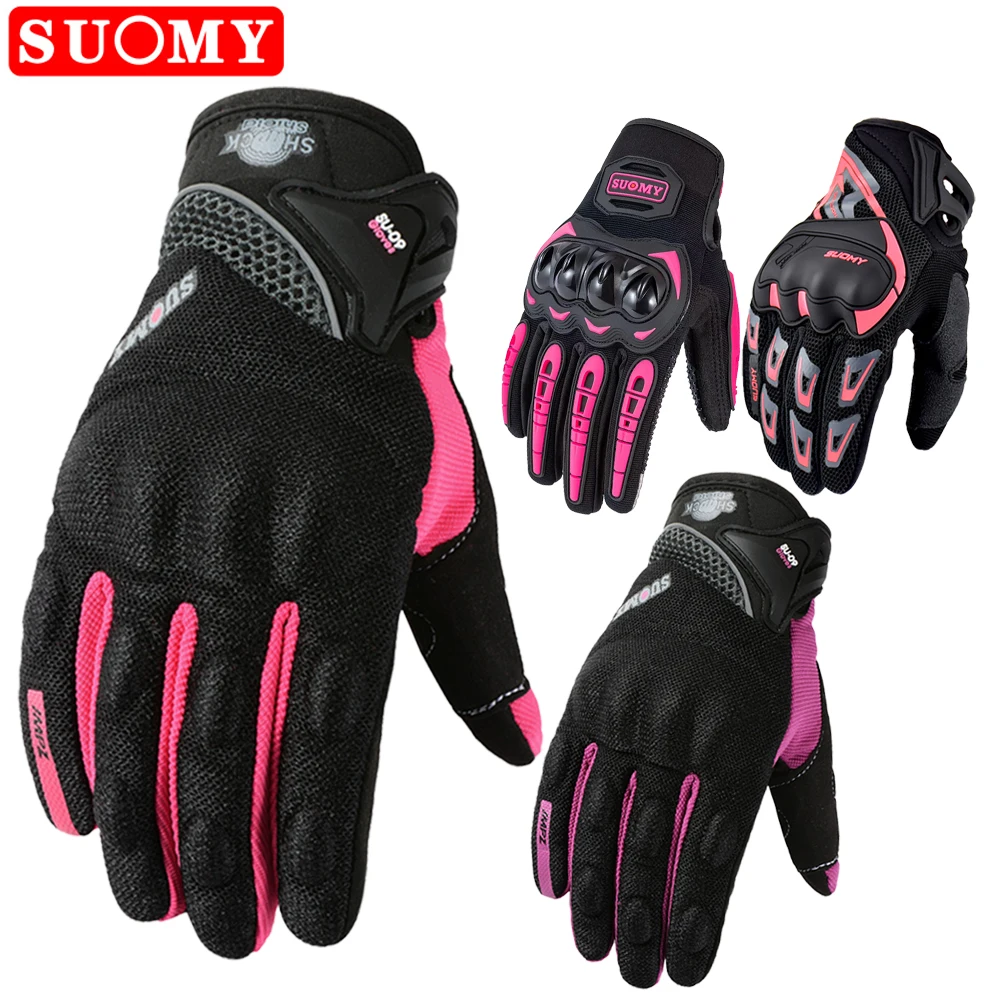 SUOMY-Summer-Women-Pink-Motorcycle-Gloves-Lady-Purple-Full-Finger ...