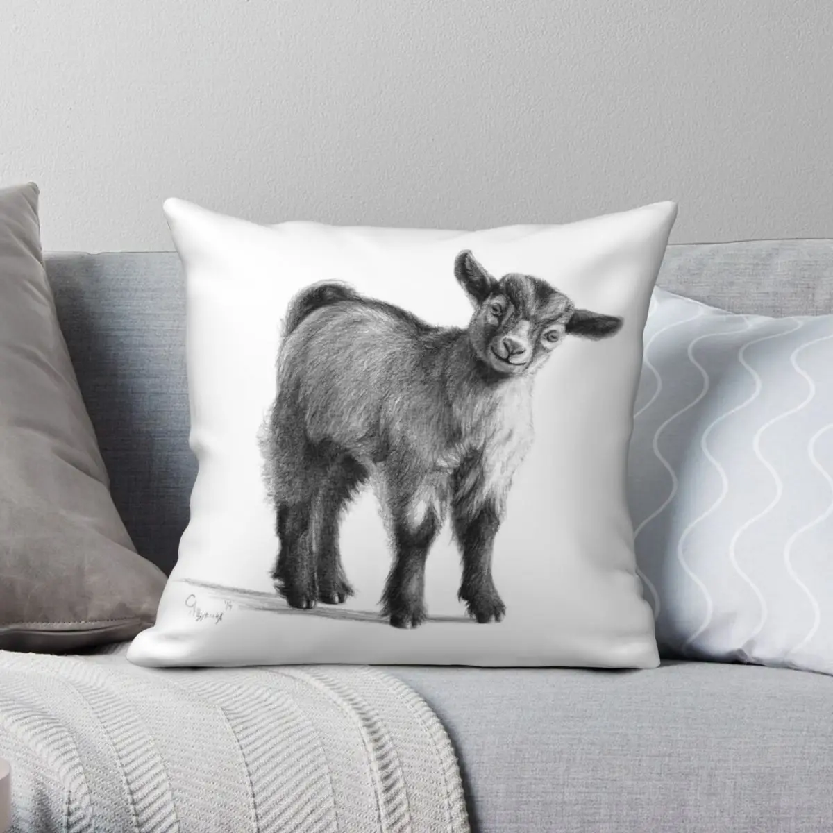 

Goat Baby Square Pillowcase Polyester Linen Velvet Pattern Zip Decorative Home Cushion Cover