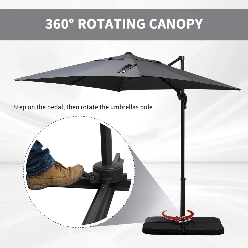 8FT Cantilever Patio Umbrella, Square Outdoor Offset Umbrella with 360° Rotation, Aluminum Hanging Umbrella with 3-Posi 3