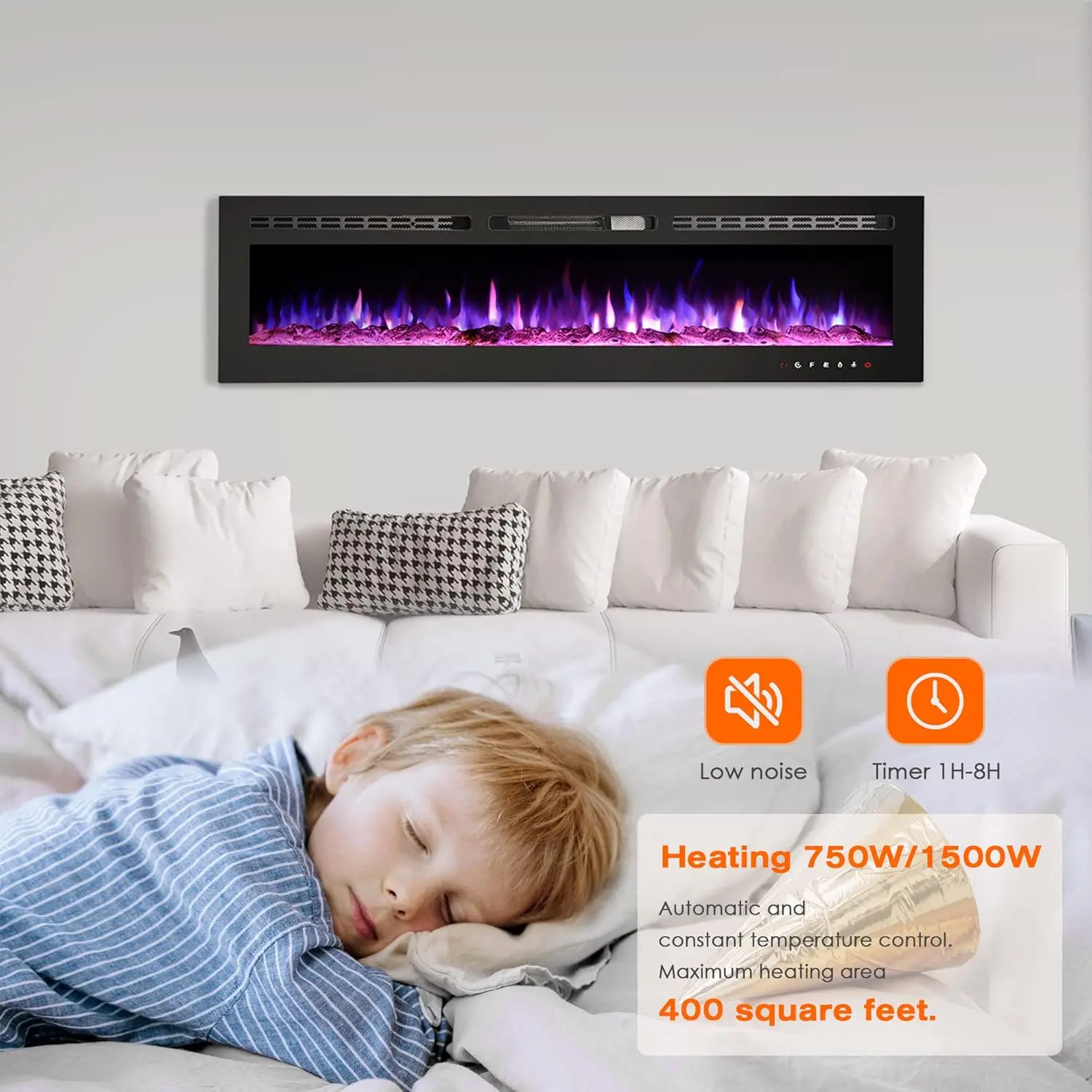 70 inch Electric Fireplace Insert Electric Fireplace Wall Mounted Wall with Remote Control Linear